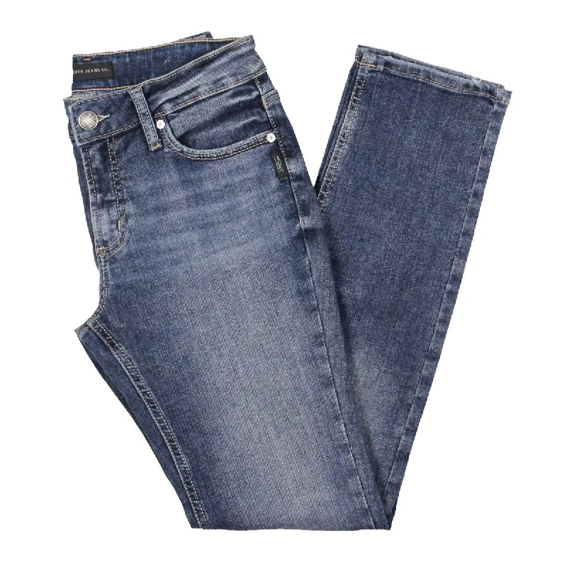 Silver Jeans Co. Womens Mid Rise Curvy Straight Leg Jeans Classic Button Fly Jeans
