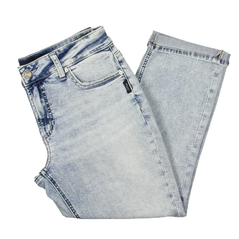 Silver Jeans Co. Womens Mid Rise Faded Capri Jeans Fashionable White Denim Jeans