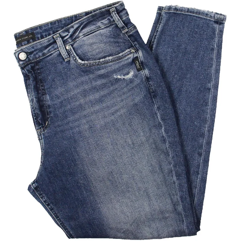 Silver Jeans Co. Womens Plus Mid-Rise Distressed Skinny Jeans Fashionable Button-Front Jeans Silver Jeans Co. Womens Plus Mid-Rise Distressed Skinny Jeans Fashionable Button-Front Jeans