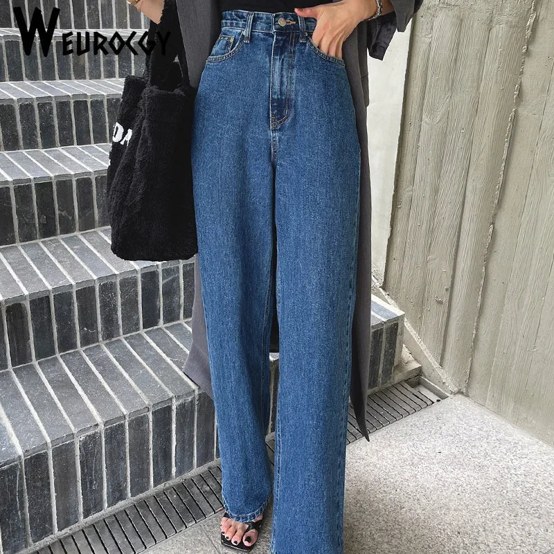Women Jeans 2023 Autumn High Waist Soft Denim Lady Straight Pants Korean Fashionable Slouchy Fit Jeans Women Jeans 2023 Autumn High Waist Soft Denim Lady Straight Pants Korean Fashionable Slouchy Fit Jeans