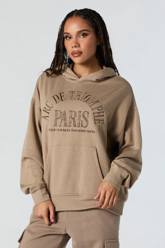 Embroidered Fleece Hoodie Hoodie with Thumb Holes Functional Cozy