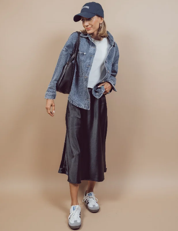 Adena Satin Midi Skirt linen skirt light