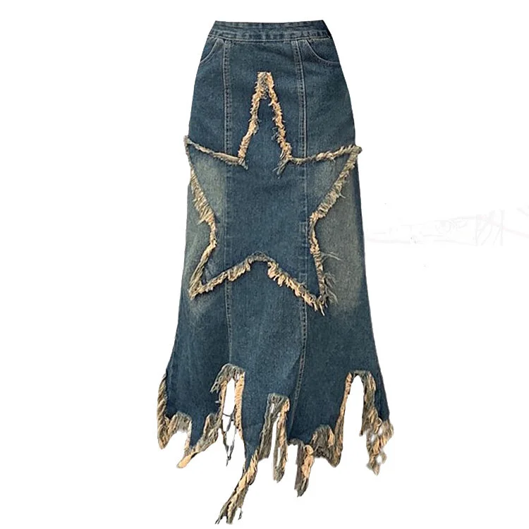 Aesthetic Star Long Denim Skirt chiffon skirt airy