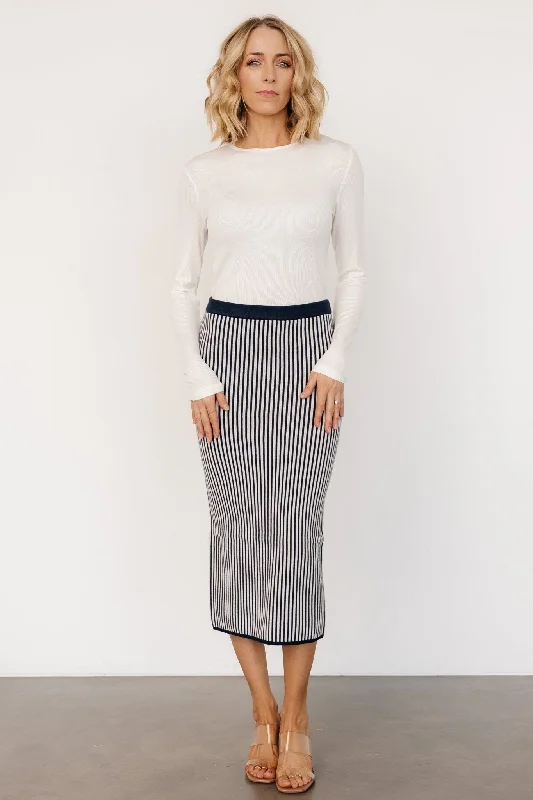 Alonso Knit Midi Skirt | Navy Stripe corduroy skirt comfortable