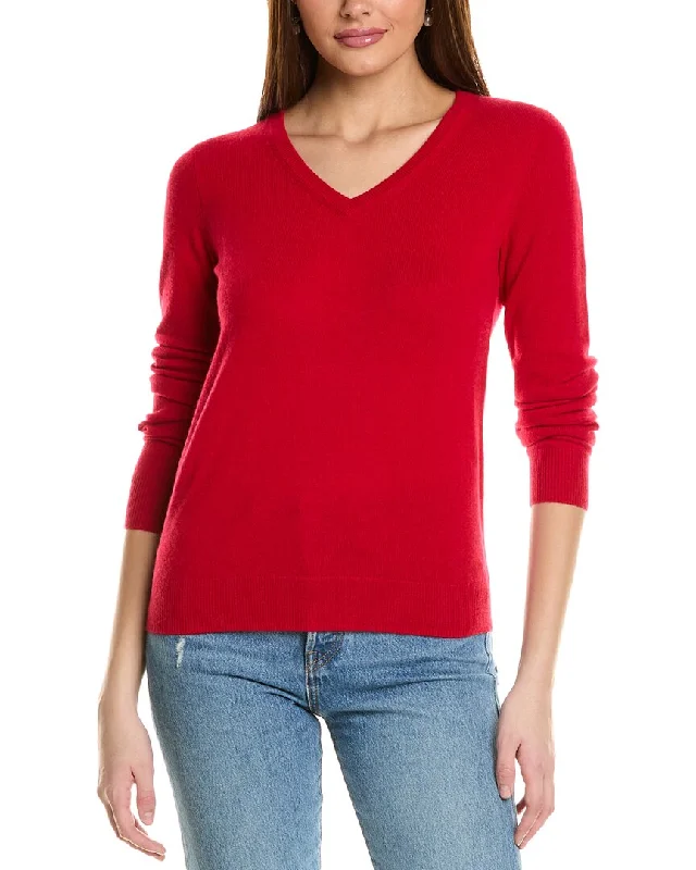 Amicale Cashmere Basic V-Neck Cashmere Sweater Velvet Chenille Corduroy