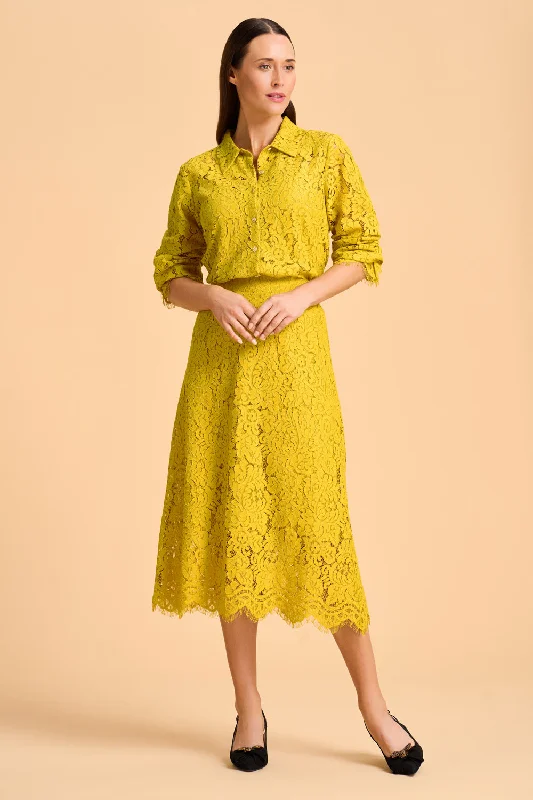 A-Line Lace Midi Skirt linen skirt breathable