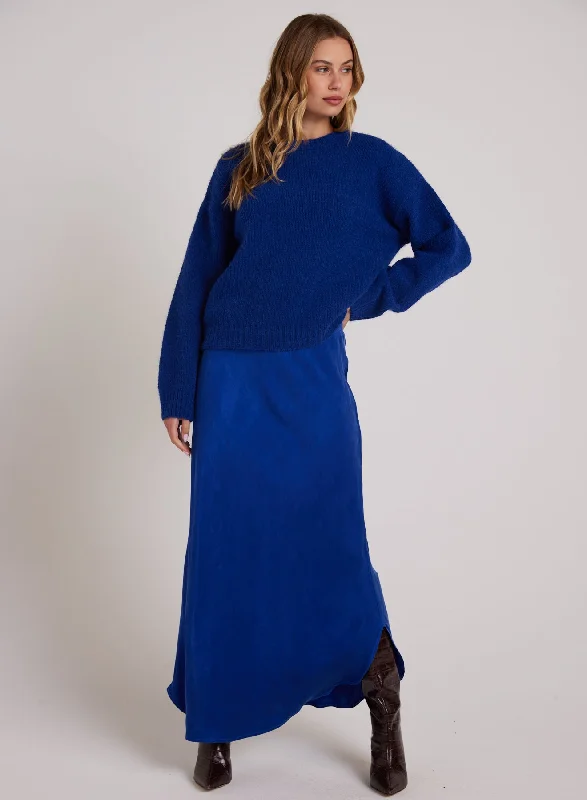 Asymmetric Side Slit Bias Skirt - Rich Cobalt corduroy skirt cozy