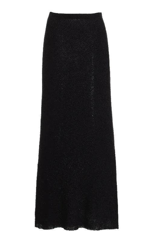 Belo Maxi Skirt in Black Silk Cashgora Boucle Gauze flowy skirt hem