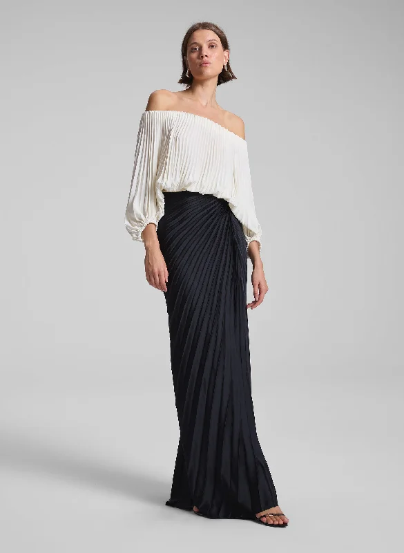 Bianca Pleated Maxi Skirt patchwork skirt art