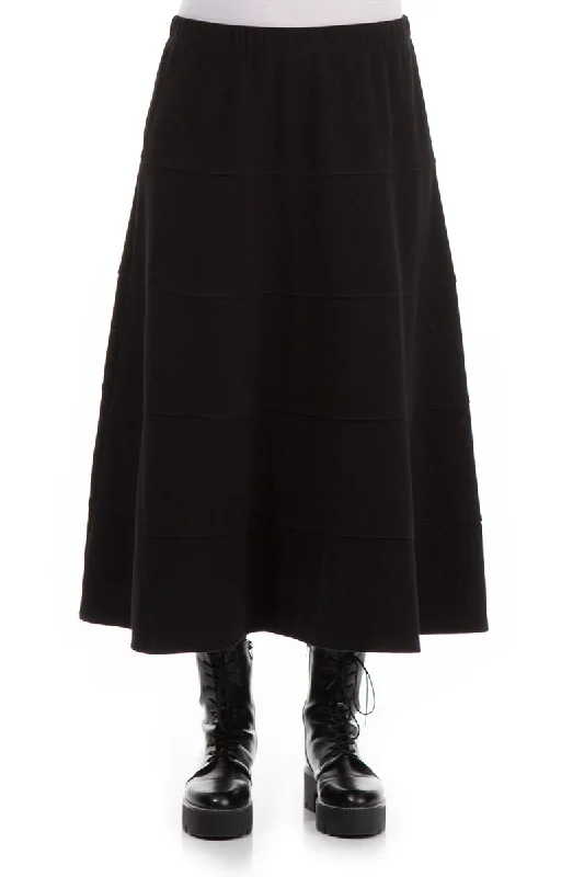 Black Cotton Jersey Bell Skirt pleated skirt texture
