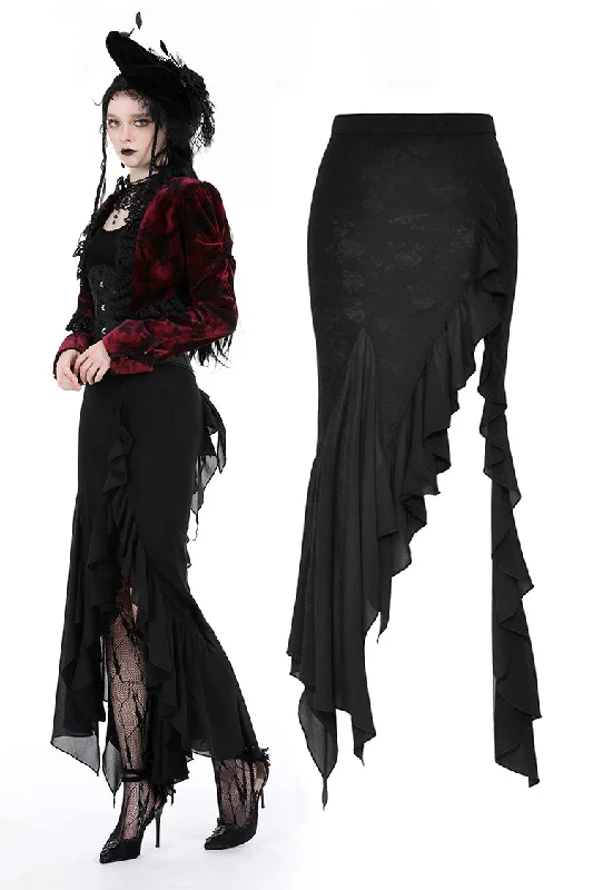 Black mermaid ruffle slim long skirt KW335 denim skirt durable