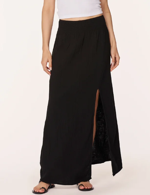 Front Slit Maxi Skirt, Black velvet skirt plush
