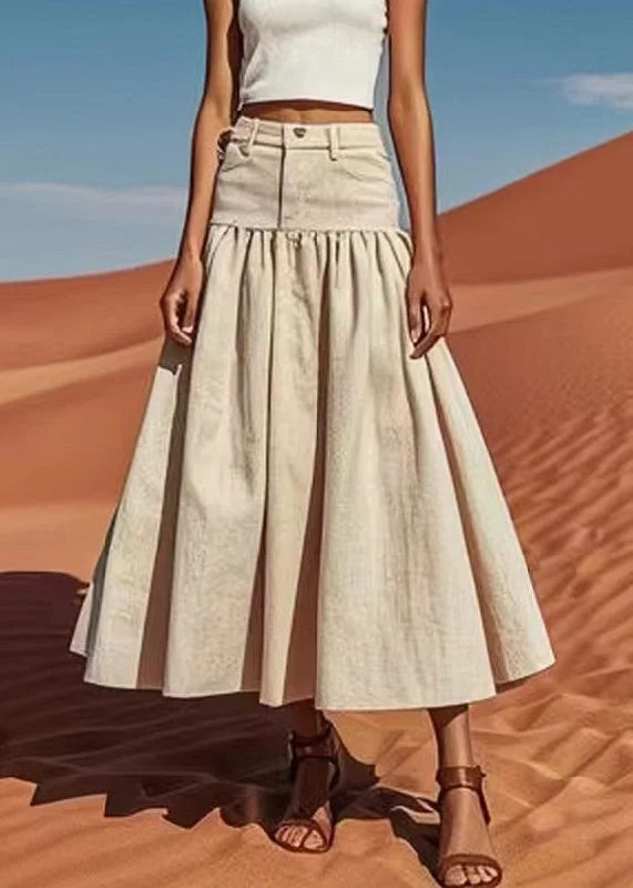 Bohemian Khaki High Waist Patchwork Linen Skirts Summer vintage skirt charm