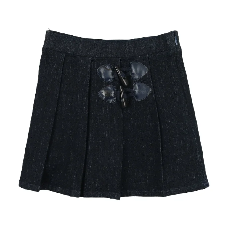 Bopop Blue Denim Pleated Skirt cotton skirt soft