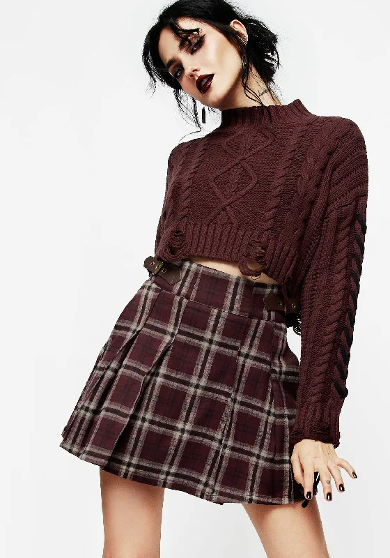 Bramble Check Pleated Mini Skirt slim fit skirt