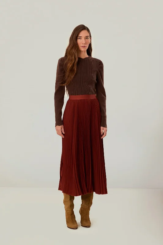 Brown Pleated Maxi Skirt denim skirt durable