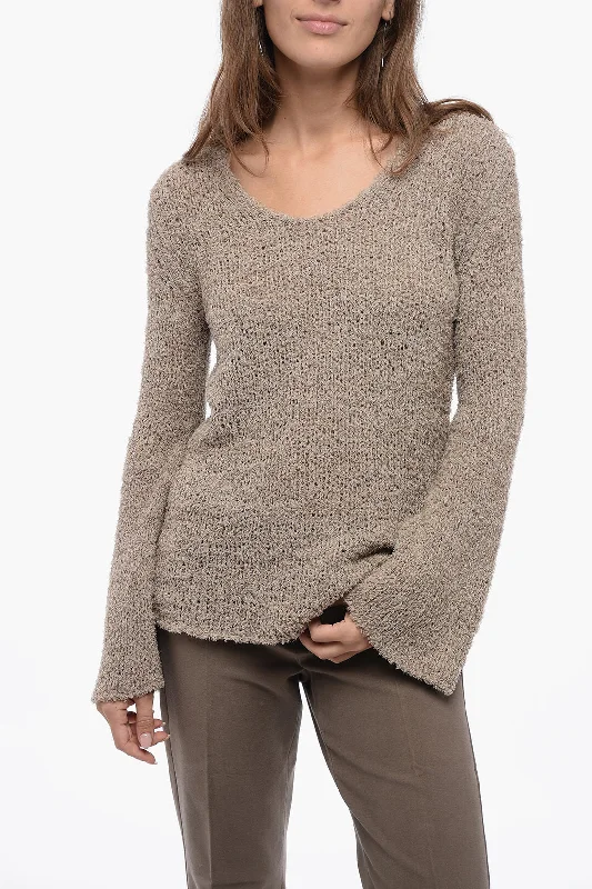 By Malene Birger Crew Neck Cotton Blend Sweater with Wide Sleeves Chenille Fabric Brocade Fabric Lace Fabric