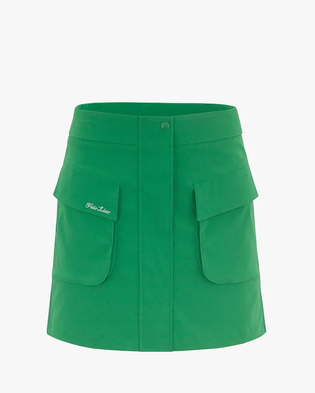 Cargo Flared High Waist Skirt - Green linen skirt natural