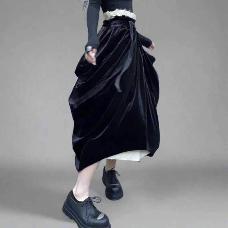 Casual Minimal Goth Irregular Design Layered Skirt lace skirt intricate