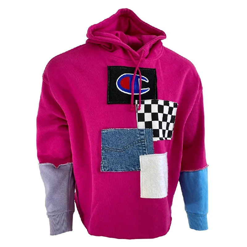 Champion Pink with Patches Unisex Hooded Sweatshirt Hoodie with Rhinestones Sparkly Elegant Champion Pink with Patches Unisex Hooded Sweatshirt Hoodie with Rhinestones Sparkly Elegant