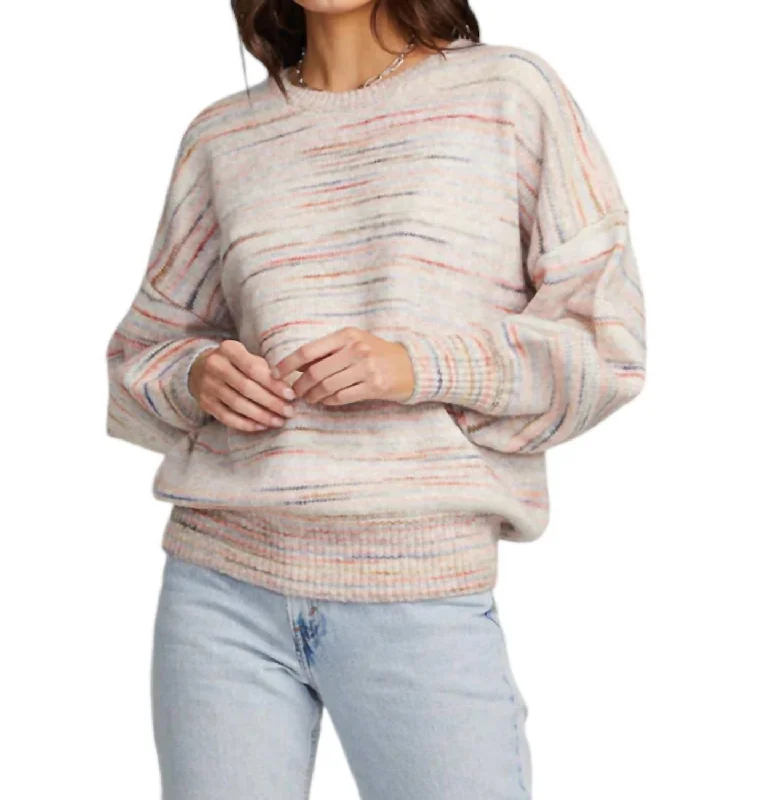 Cheri Stripe Crewneck Sweater In Beige Cashmere Blend Cotton Blend Poly Blend