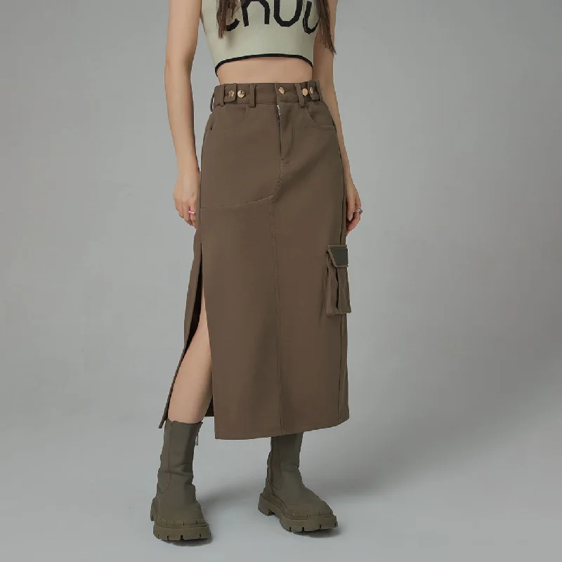 A New Thing Split A-Line Cargo Skirt wool skirt sturdy