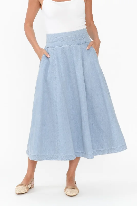 Darcy Light Wash Denim Skirt linen skirt airy