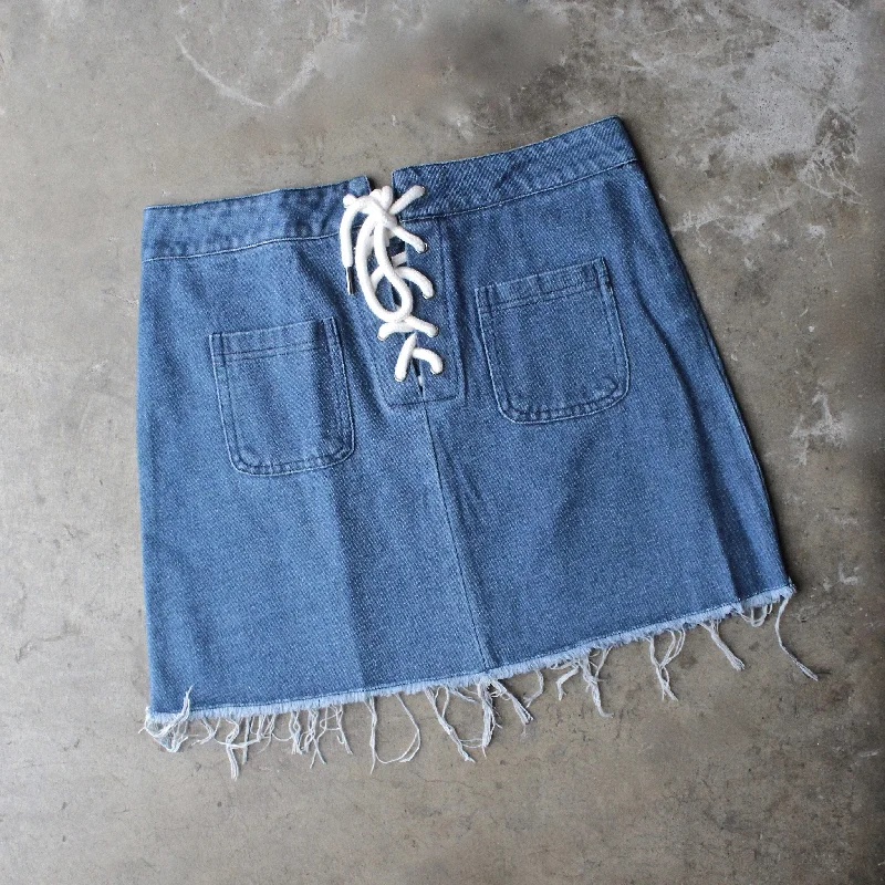 Denim Lace Up Skirt wool skirt warm