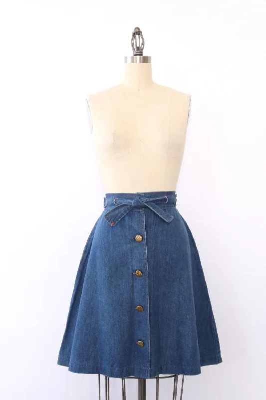 Denim Tie Button Skirt S cashmere skirt soft