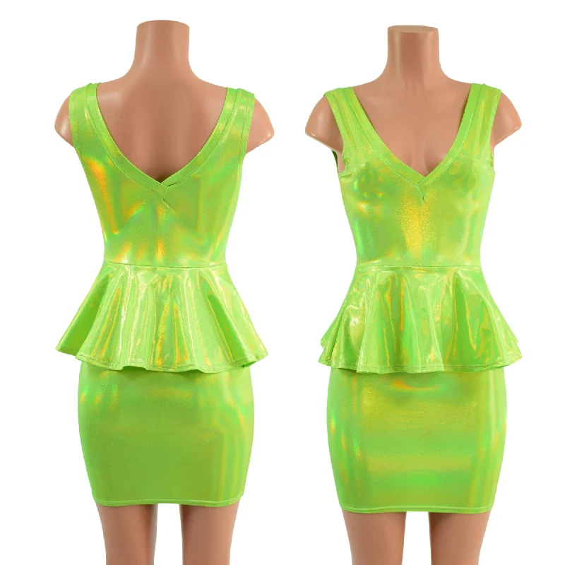 Double V Neck Peplum Top and Pencil Skirt Set flowy skirt hem