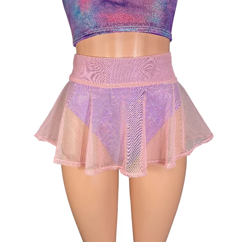 Dusty Pink Mesh Super Mini 10" High Waisted Skater Skirt relaxed fit skirt