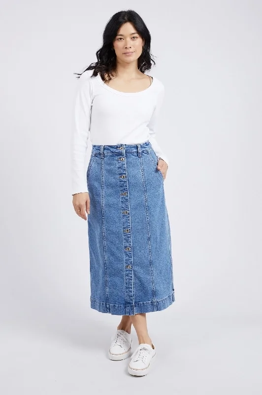 Florence Button Thru Denim Skirt - Denim athletic skirt fit