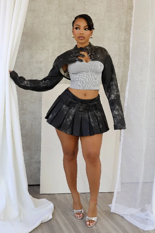 Emerla Faux Leather Jacket & Skirt SET lace skirt feminine