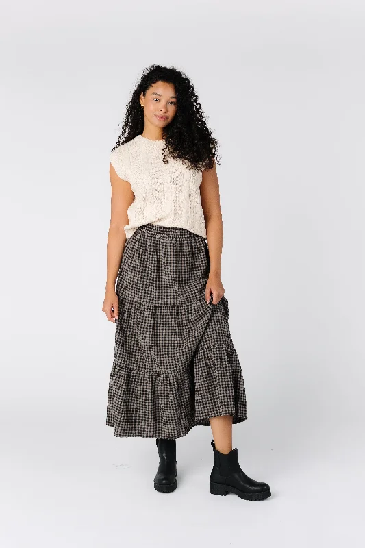 Etta Gingham Tiered Skirt lace skirt feminine
