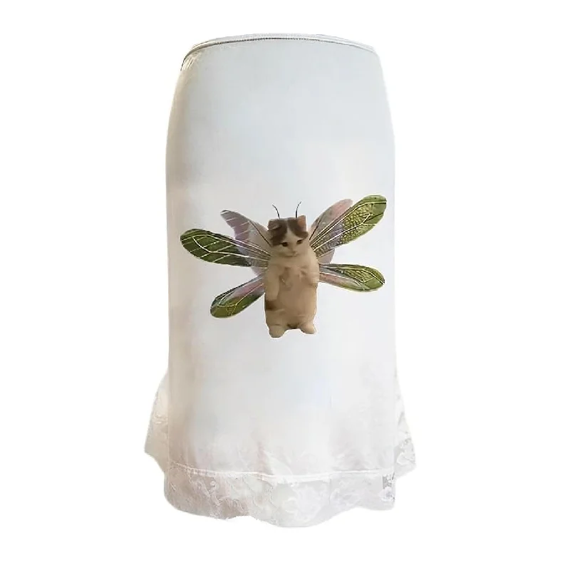 Fairy Cat Print Midi Skirt zip skirt side