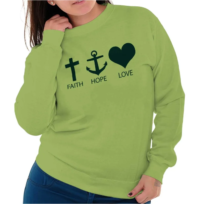 Faith Anchor Love Crewneck Sweatshirt Hoodie with Color Block Contrast Stylish