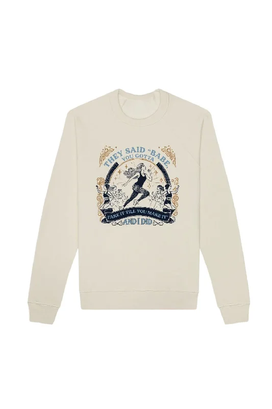 Fake It Till You Make It Sweatshirt Hoodie with Frayed Bohemian Relaxed