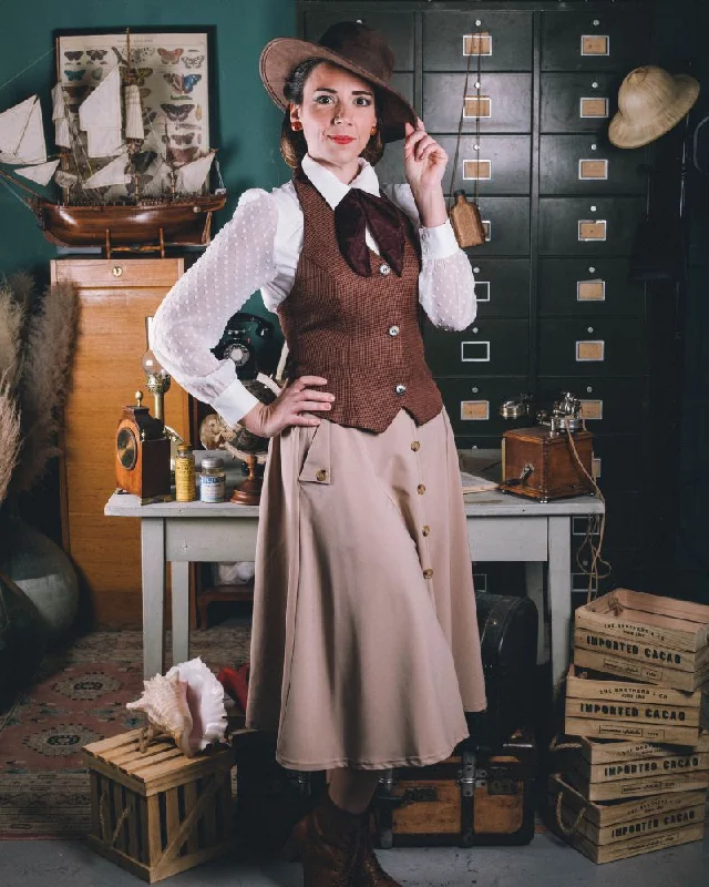 Fans Look of Vintage Front Slit Swing Skirt High Waist Buttons Decorated Skirt corduroy skirt comfortable