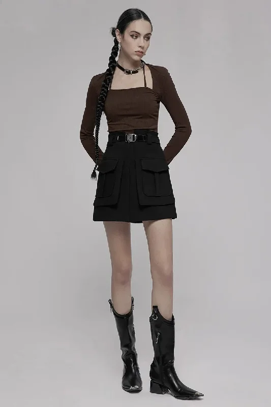 Women's Collect Waist A Line Black Half Personality Casual Women Mini Functional Buckle Decoration Skirt wool skirt sturdy