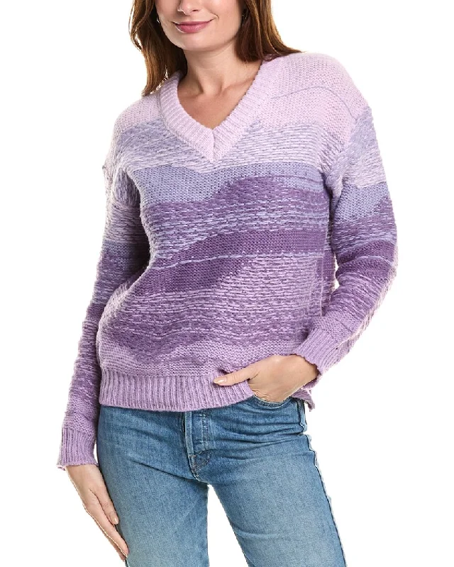 FATE V-Neck Sweater Ribbed Striped Patterned