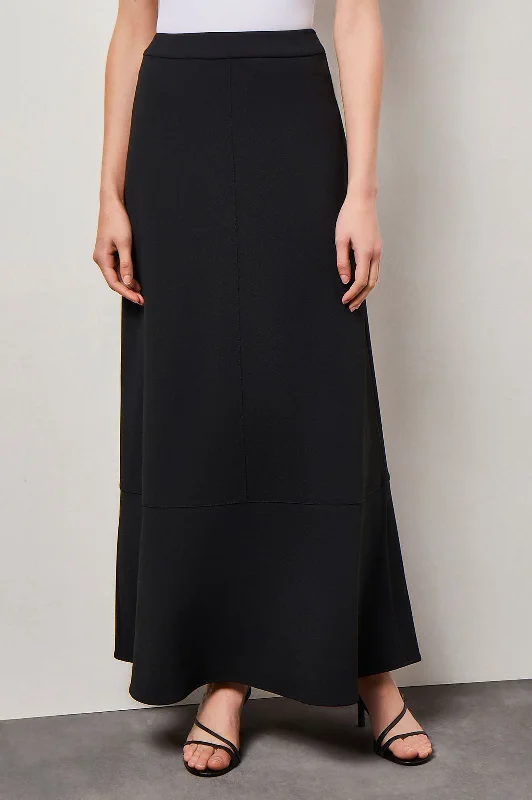 Flare Stretch Deco Crepe Maxi Skirt, Black slim fit skirt