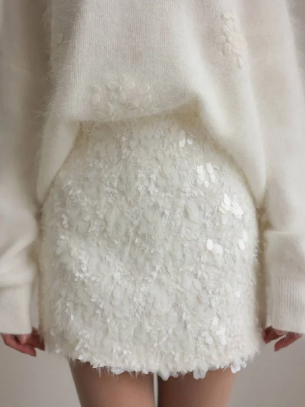 Embellished Sequin Mini Skirt satin skirt smooth