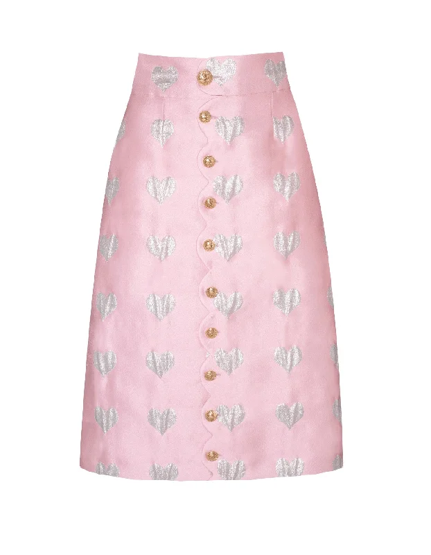 Frankie Pink Heart Print Silk Jacquard Skirt lace skirt intricate