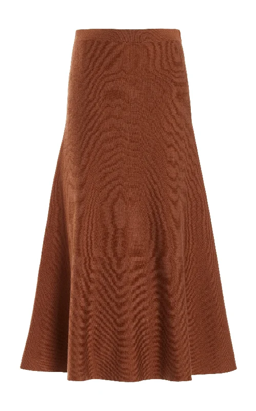 Freddie Knit Midi Skirt in Cognac Merino Wool Cashmere silk skirt luxurious