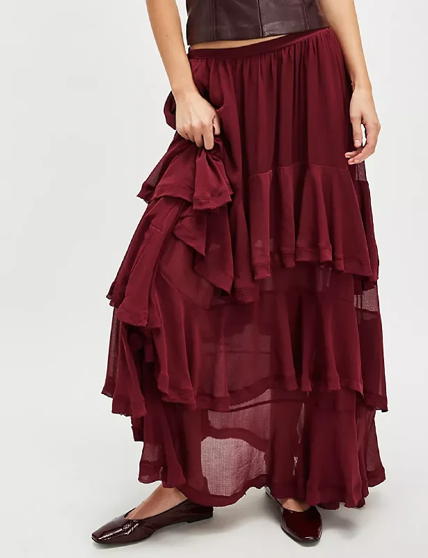 Clementine Maxi Skirt, Aged Red velvet skirt luxury