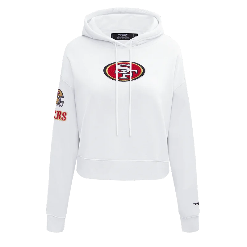 NFL SAN FRANCISCO 49ERS CLASSIC FLC CROPPED PO HOODIE (WHITE) Hoodie with Double Zipper Versatile Adjustable NFL SAN FRANCISCO 49ERS CLASSIC FLC CROPPED PO HOODIE (WHITE) Hoodie with Double Zipper Versatile Adjustable