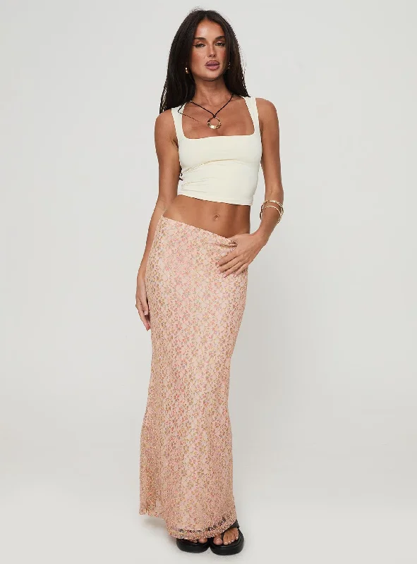 Gallego Lace Maxi Skirt Pink denim skirt fashionable