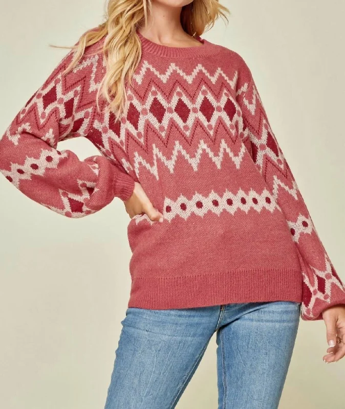 Geometric Sweater In Marsala Cable Knit Ribbed Knit Lace Knit