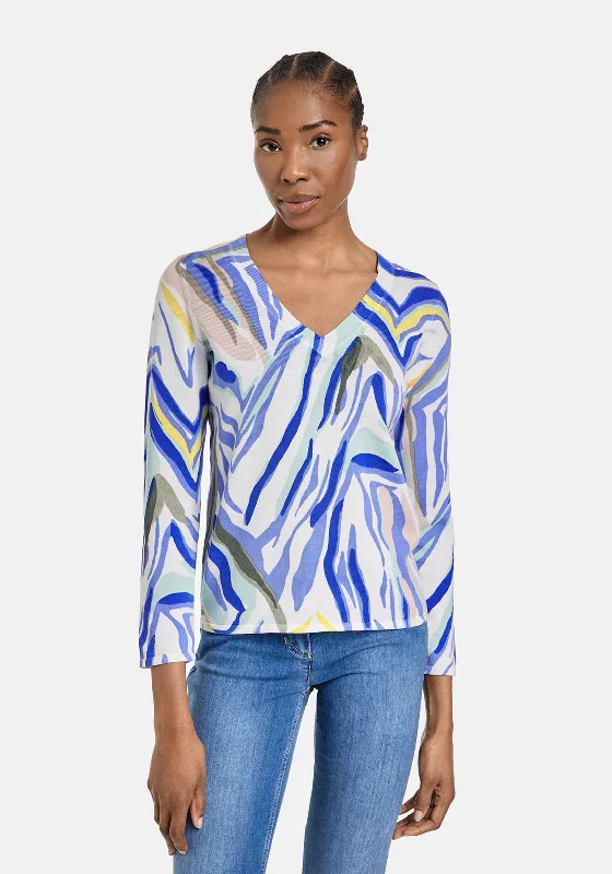 Gerry Weber Animal Inspired Print Sweater, Blue Multi Cashmere Blend Cotton Blend Poly Blend