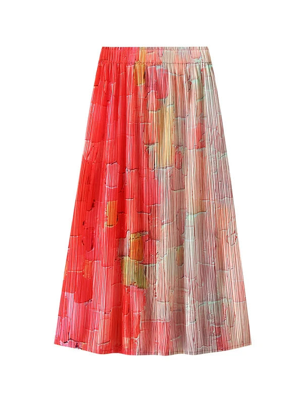 Gradient Loose Contrast High Waist Pleated Skirt velvet skirt plush